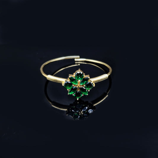 Elegant Gold Open Cuff Bracelet with Floral Cluster Design BSW14-GLD