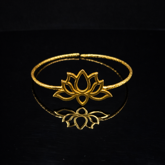 Elegant Gold Open Cuff Bracelet with Lotus Design Spiritual Inspired Bangle BSW15-GLD