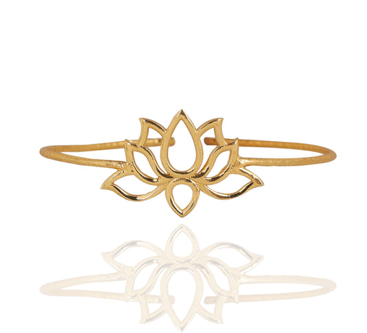 Elegant Gold Open Cuff Bracelet with Lotus Design Spiritual Inspired Bangle BSW15-GLD
