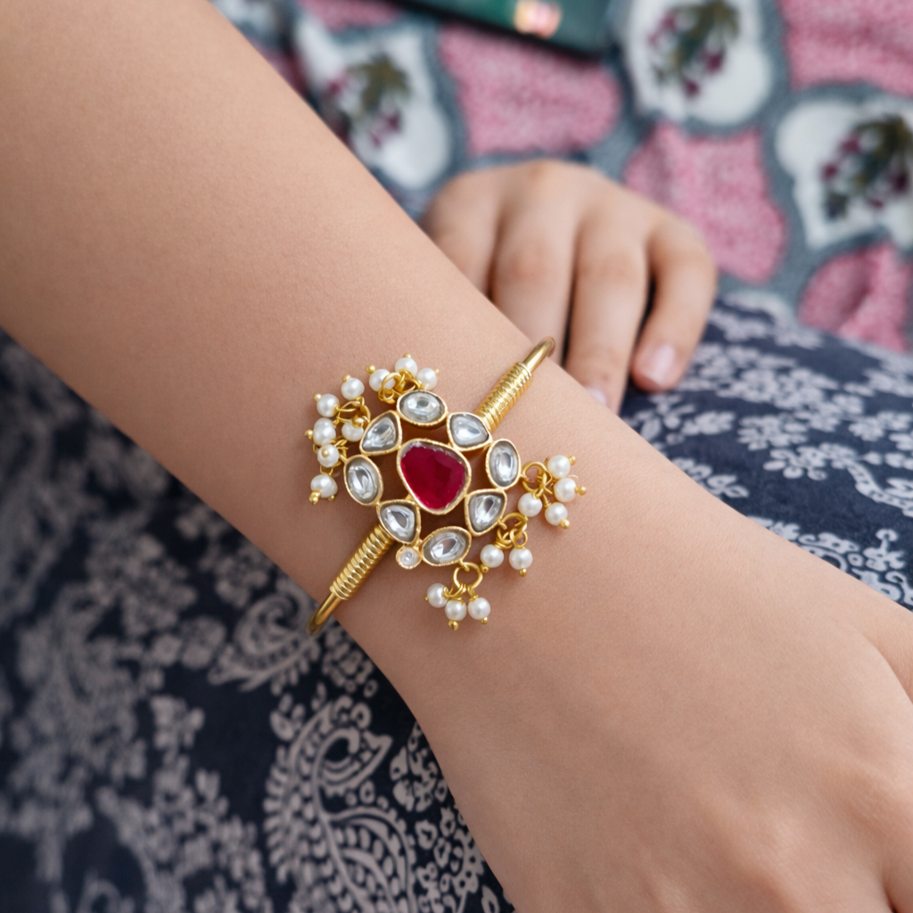 Gold Plated Kundan Pearl Bracelet for Women Traditional Jewelry BSW17-GLD