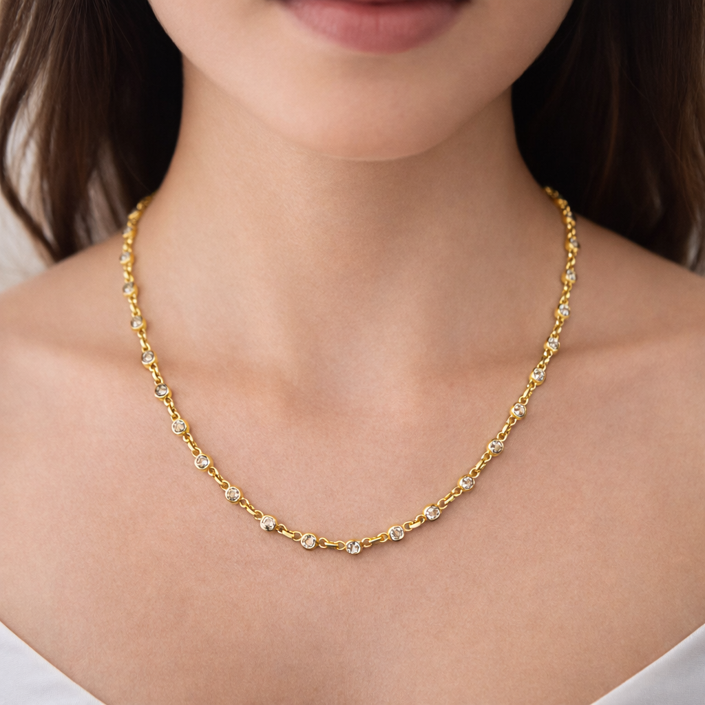 Gold Bezel Link Necklace Minimal Chain Elegant Delicate Everyday Jewelry CH01-GLD