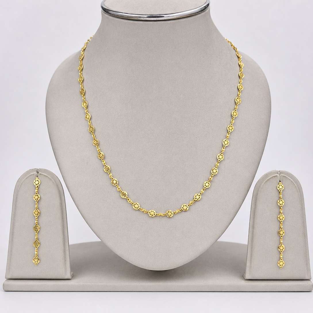 Gold Floral Link Necklace & Drop Earrings Set|Elegant Jewelry CHDR01-GLD