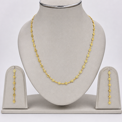 Gold Floral Link Necklace & Drop Earrings Set|Elegant Jewelry CHDR01-GLD
