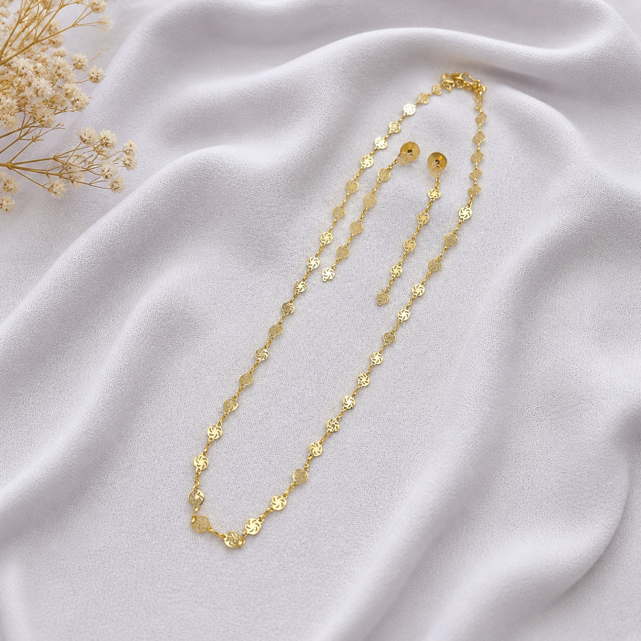 Gold Floral Link Necklace & Drop Earrings Set|Elegant Jewelry CHDR01-GLD