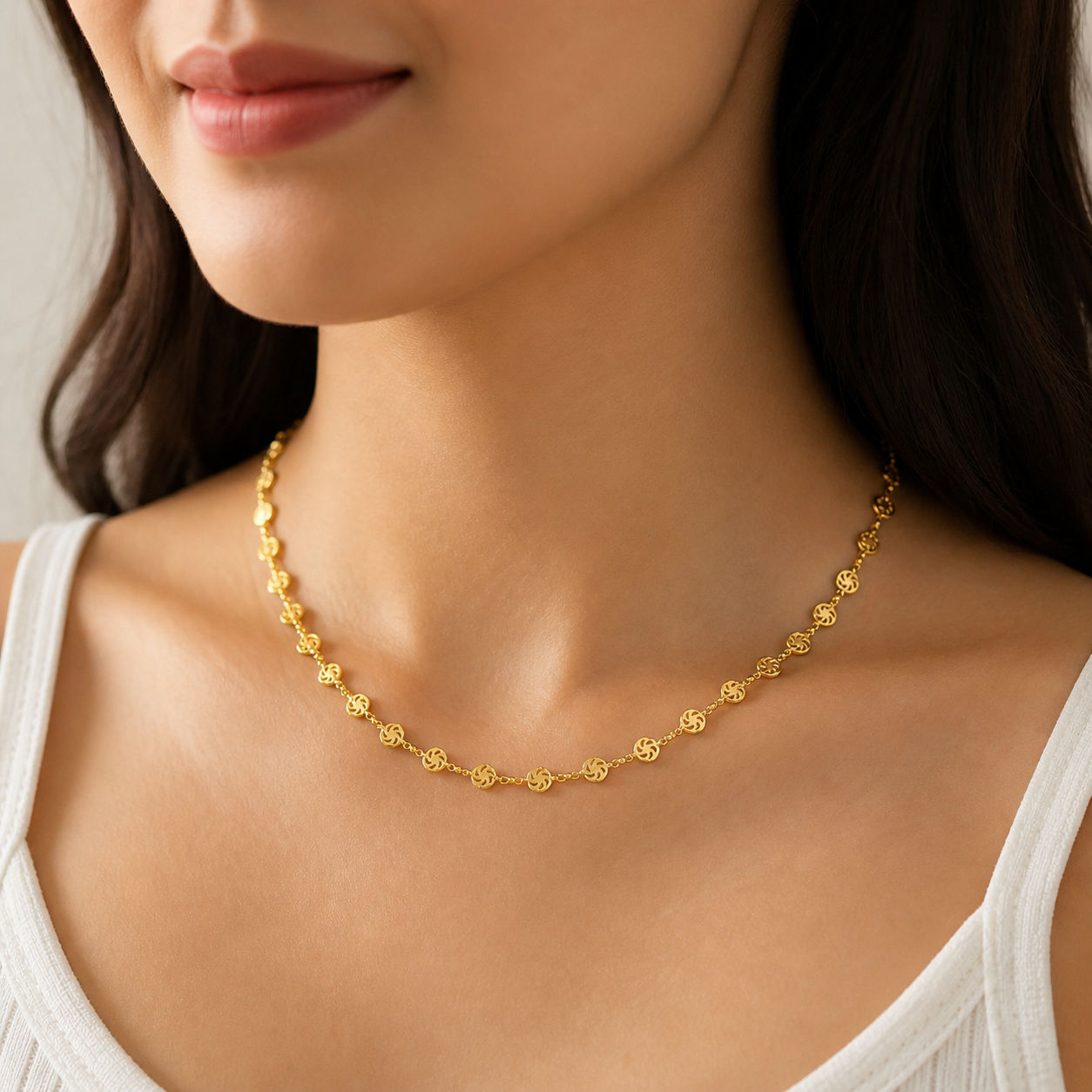 Gold Floral Link Necklace & Drop Earrings Set|Elegant Jewelry CHDR01-GLD