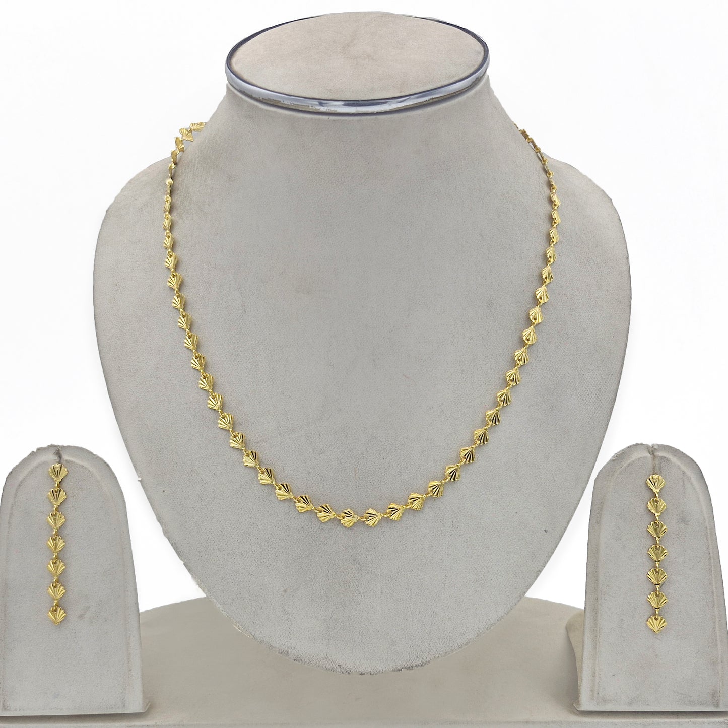 Gold Fan Link Necklace & Drop Earrings Set for Women CHDR02-GLD