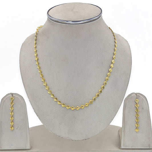 Gold Fan Link Necklace & Drop Earrings Set for Women CHDR02-GLD