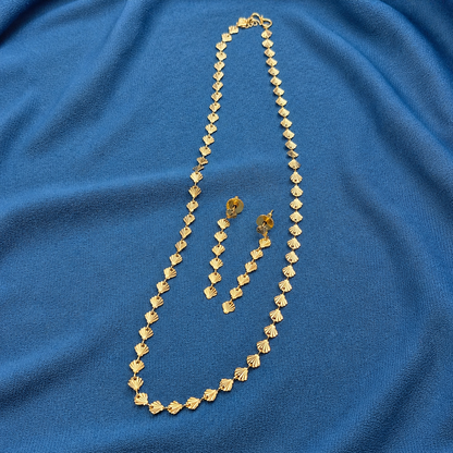 Gold Fan Link Necklace & Drop Earrings Set for Women CHDR02-GLD