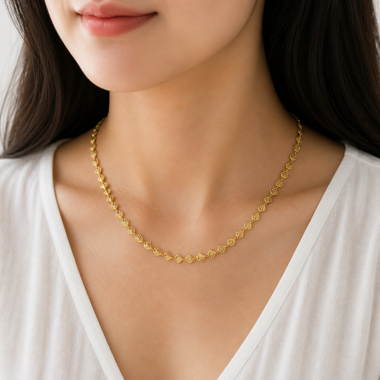 Gold Fan Link Necklace & Drop Earrings Set for Women CHDR02-GLD