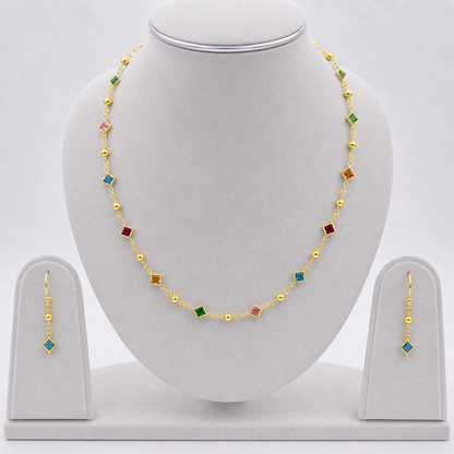 Colorful Geometric Link Necklace & Drop Earrings Set for Women CHEAR01-GLD