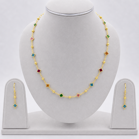 Colorful Geometric Link Necklace & Drop Earrings Set for Women CHEAR01-GLD