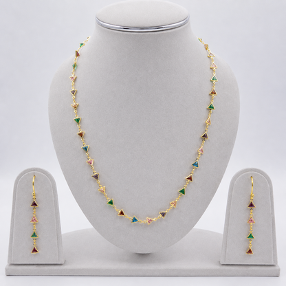 Colorful Triangle Link Necklace & Drop Earrings Set for Women CHEAR02-GLD