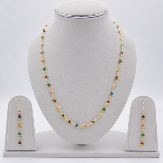 Colorful Triangle Link Necklace & Drop Earrings Set for Women CHEAR02-GLD