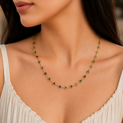 Colorful Triangle Link Necklace & Drop Earrings Set for Women CHEAR02-GLD