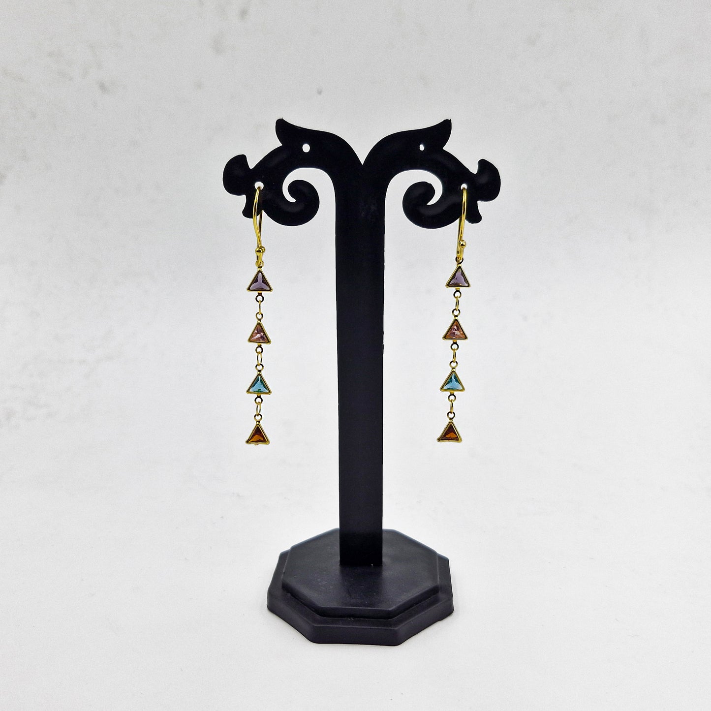 Colorful Triangle Link Necklace & Drop Earrings Set for Women CHEAR02-GLD