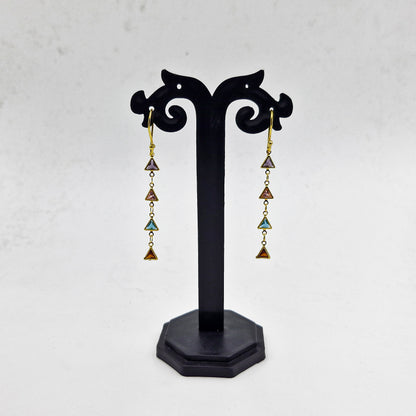 Colorful Triangle Link Necklace & Drop Earrings Set for Women CHEAR02-GLD
