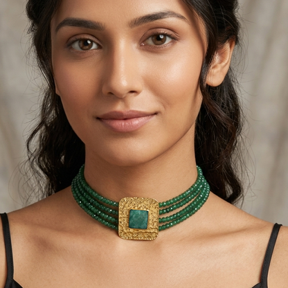Luxury Green Beaded Choker Necklace for Women Statement Jewelry CKR01-GLD