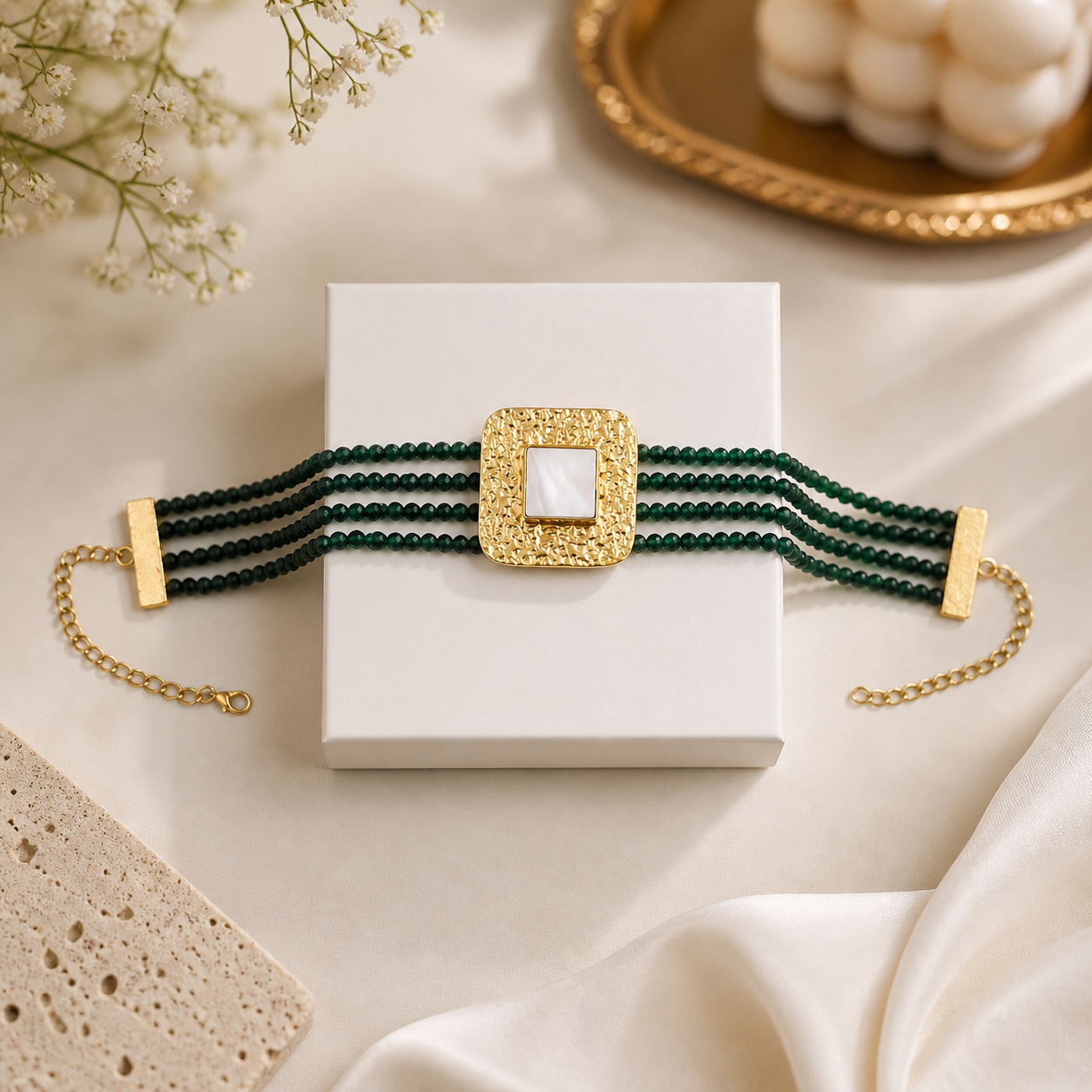 Luxury Green Beaded Choker Necklace for Women Statement Jewelry CKR01-GLD