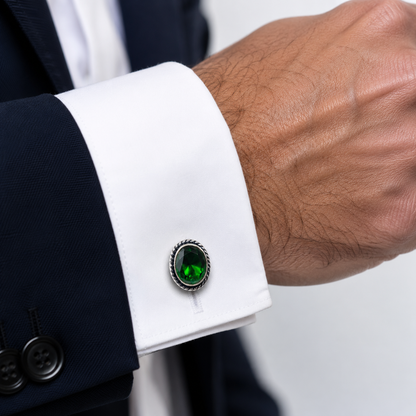 Classic Oval Silver Plated Cufflinks for Men Formal Shirt Accessory CL-PARENT-SLV03