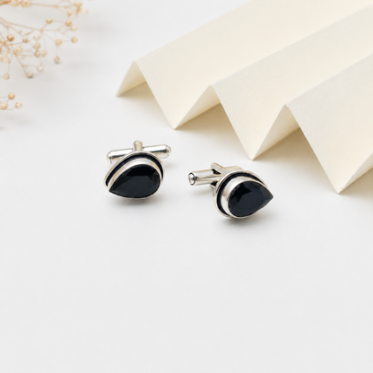 Vintage Teardrop Beaded Border Silver Plated Cufflinks for Men CL-PARENT-SLV01