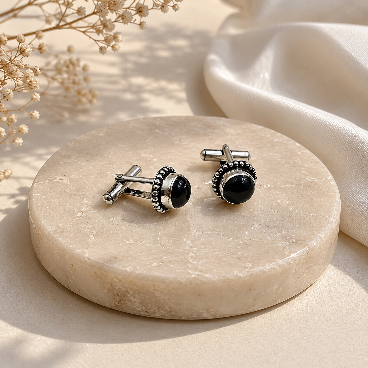 Vintage Round Beaded Silver Plated Cufflinks for Men Formal Wear CL-PARENT-SLV05