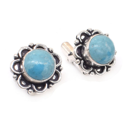 Blue Larimar Silver Plated Fashion Jewelry Men Cufflink 1" CL-119