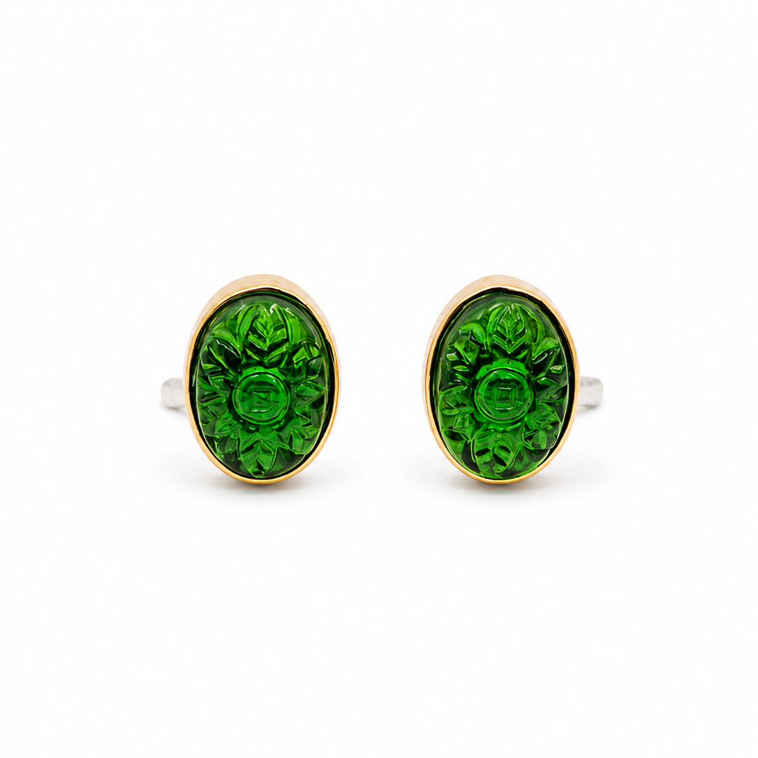Vintage Carved Oval Gold Plated Cufflinks for Men Formal Wear CL-PARENT-GLD01
