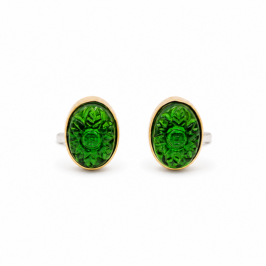 Vintage Carved Oval Gold Plated Cufflinks for Men Formal Wear CL-PARENT-GLD01