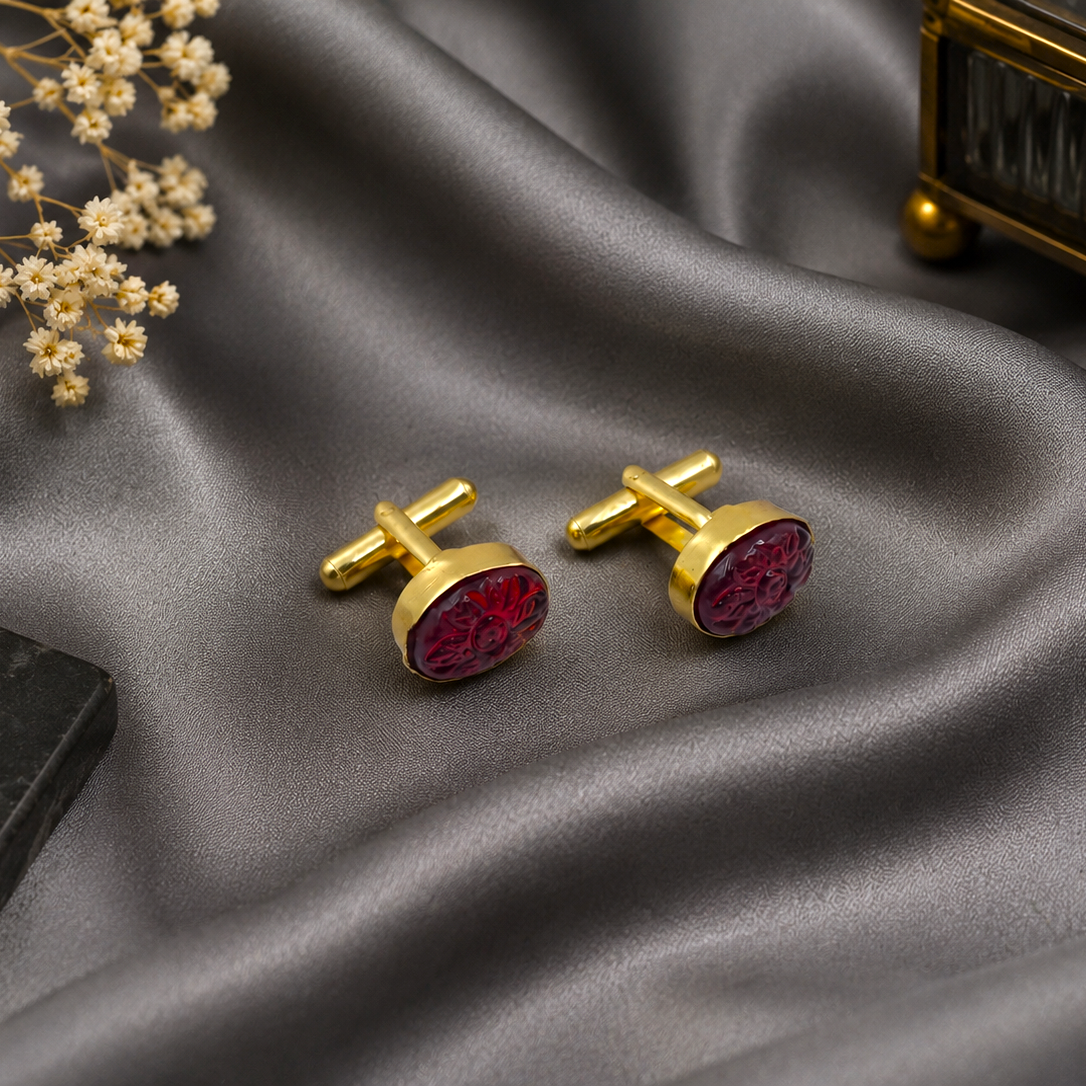 Vintage Carved Oval Gold Plated Cufflinks for Men Formal Wear CL-PARENT-GLD01