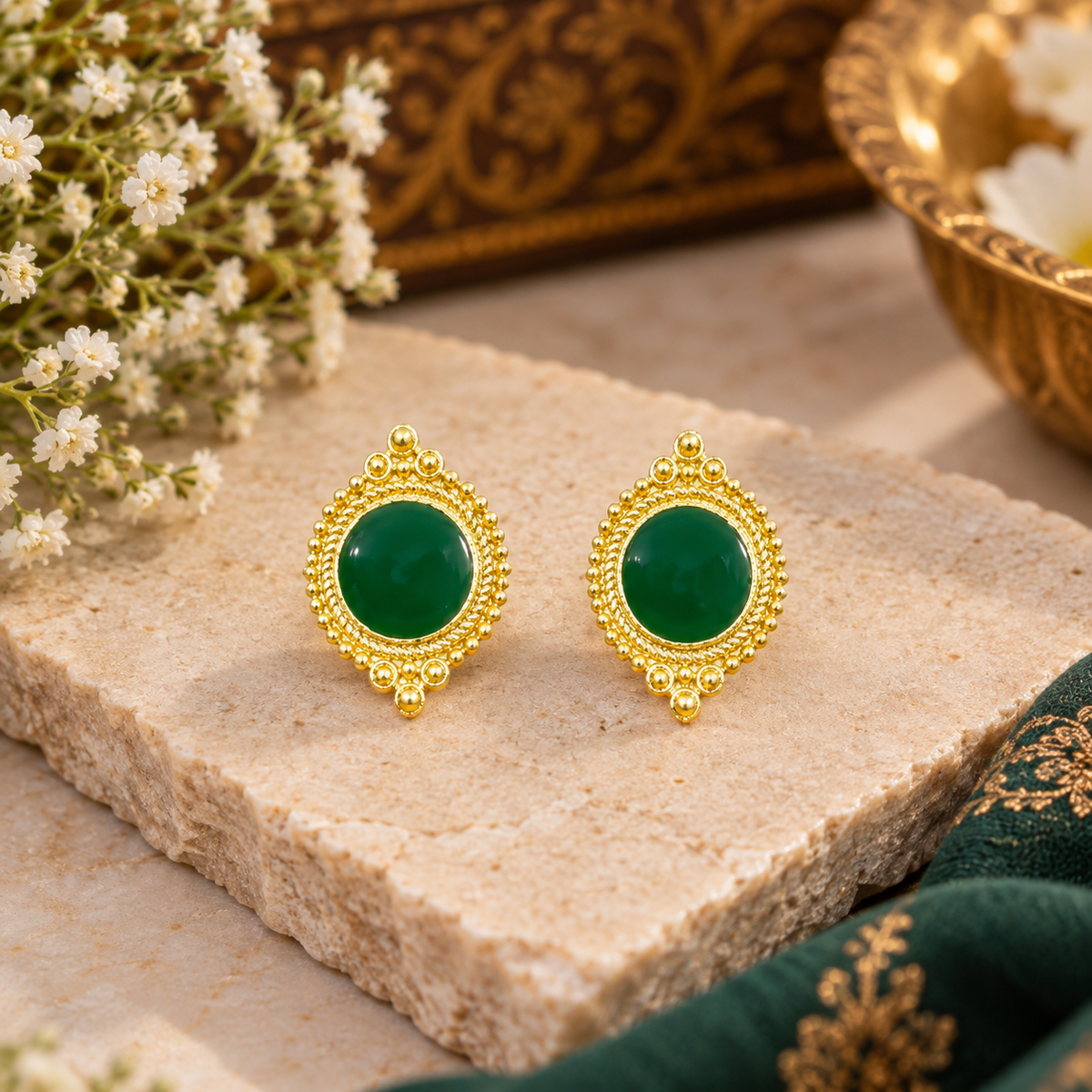 Green Enamel Gold Cufflinks Men's Ethnic Wedding Gift Indian Style CL-126