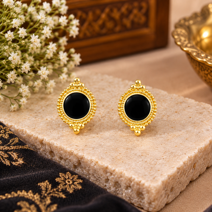 Black Enamel Gold Cufflinks Men's Ethnic Wedding Gift Indian Style CL-127