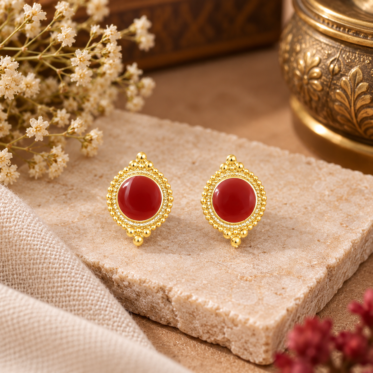 Red Enamel Gold Cufflinks Men's Ethnic Wedding Gift Indian Style CL-128