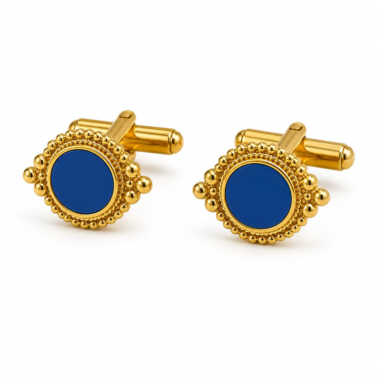 Blue Enamel Gold Cufflinks Men's Ethnic Wedding Gift Indian Style CL-129