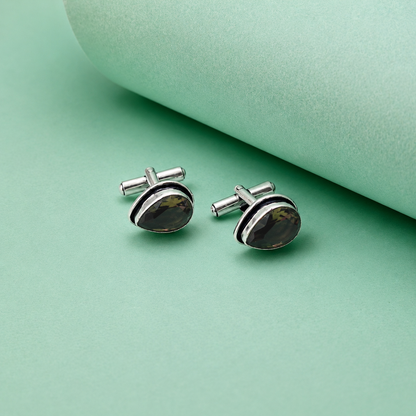 Vintage Teardrop Beaded Border Silver Plated Cufflinks for Men CL-PARENT-SLV01
