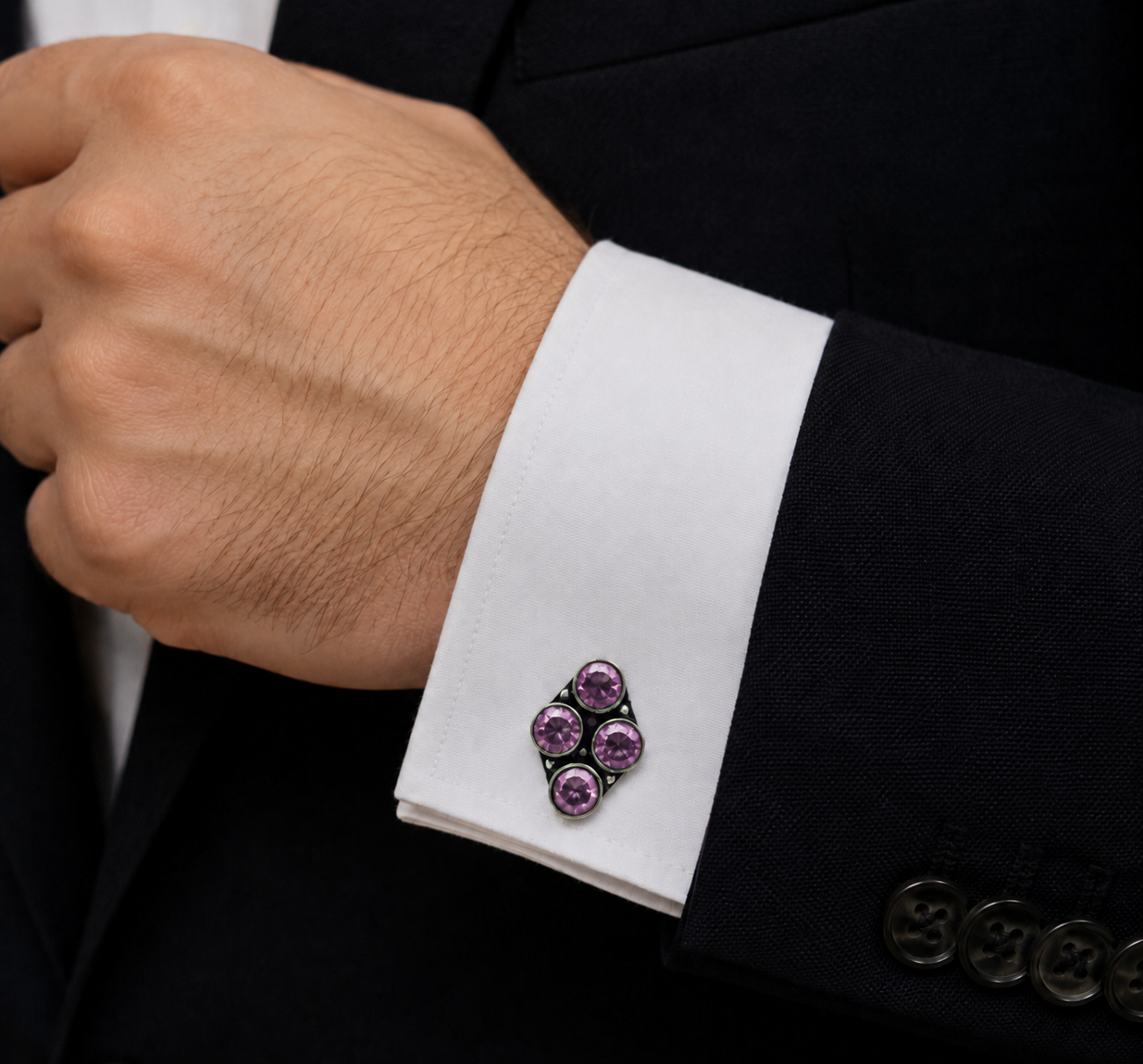 Vintage Round Beaded Silver Plated Cufflinks for Men Formal Wear CL-PARENT-SLV05