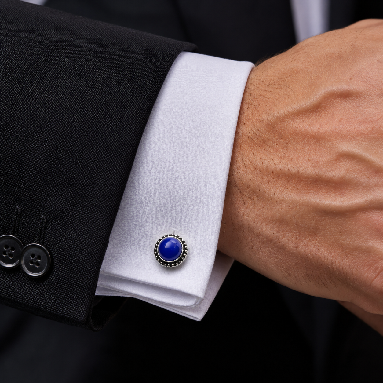 Vintage Round Beaded Silver Plated Cufflinks for Men Formal Wear CL-PARENT-SLV05
