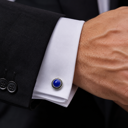Vintage Round Beaded Silver Plated Cufflinks for Men Formal Wear CL-PARENT-SLV05