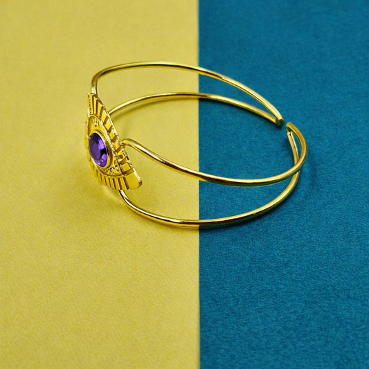 Elegant Gold Open Cuff Bracelet with Geometric Statement Centerpiece CUF01-GLD