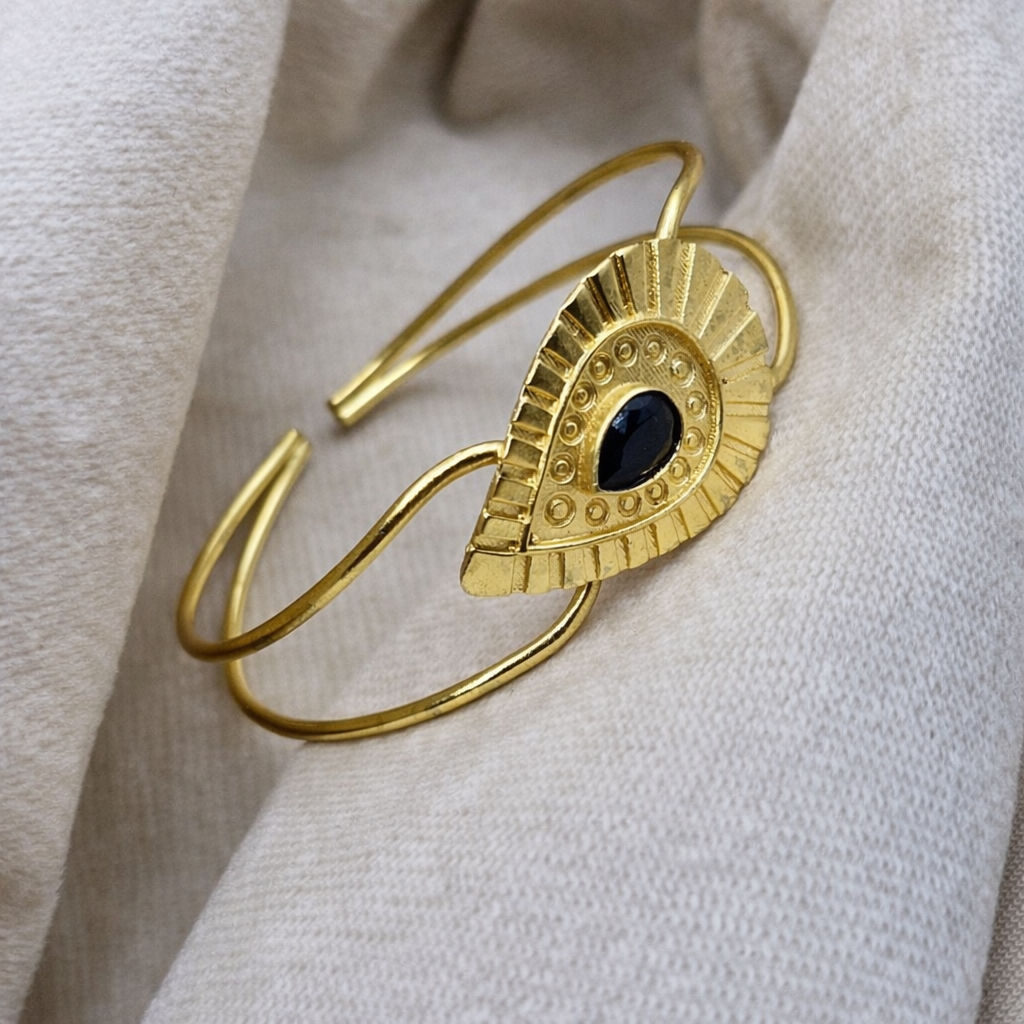 Elegant Gold Open Cuff Bracelet with Geometric Statement Centerpiece CUF01-GLD