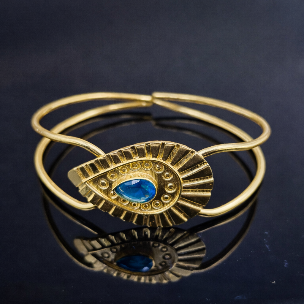 Elegant Gold Open Cuff Bracelet with Geometric Statement Centerpiece CUF01-GLD