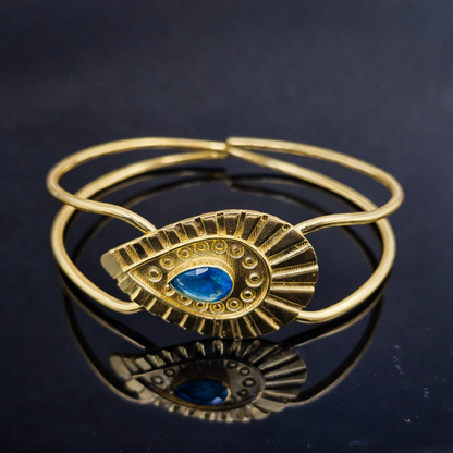 Elegant Gold Open Cuff Bracelet with Geometric Statement Centerpiece CUF01-GLD