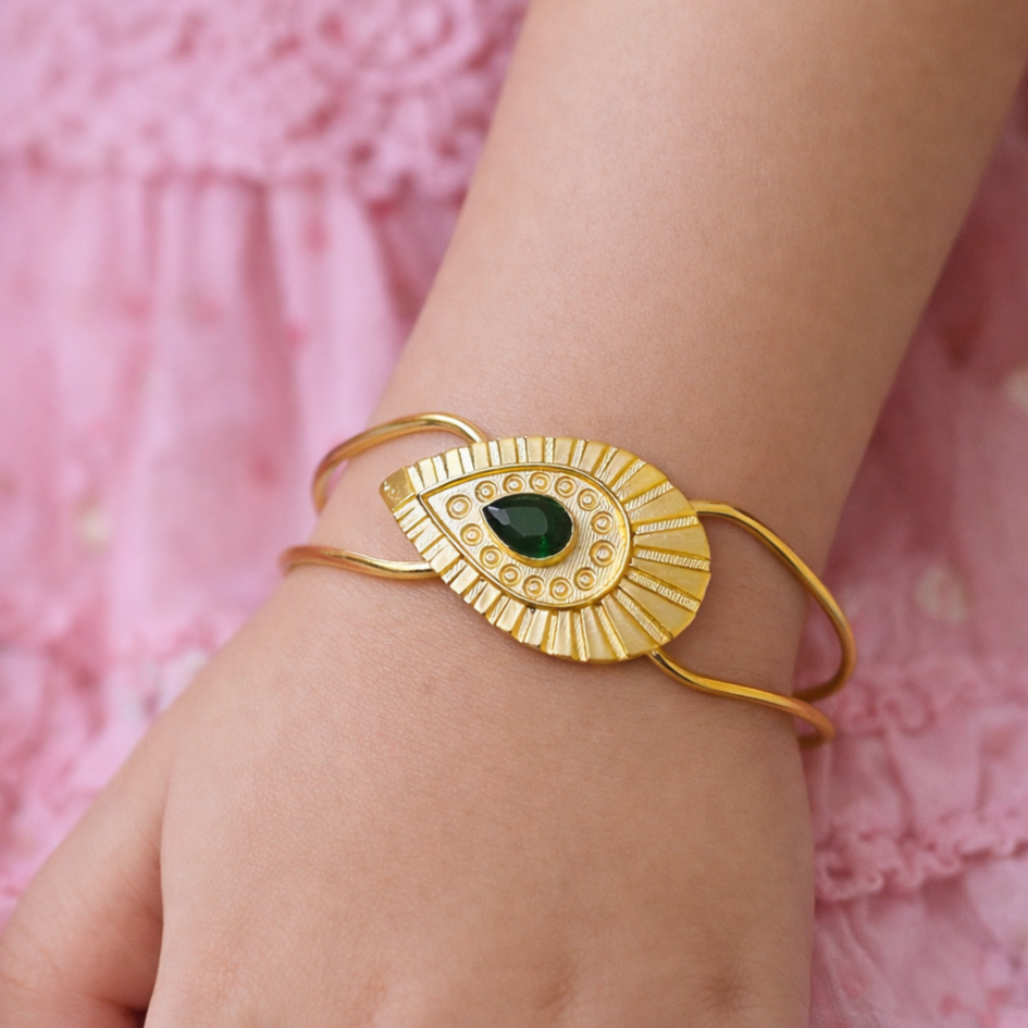 Elegant Gold Open Cuff Bracelet with Geometric Statement Centerpiece CUF01-GLD