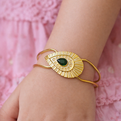Elegant Gold Open Cuff Bracelet with Geometric Statement Centerpiece CUF01-GLD