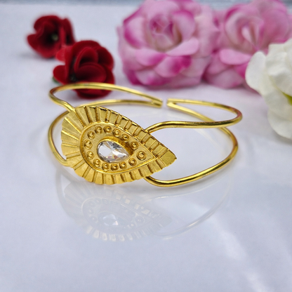 Elegant Gold Open Cuff Bracelet with Geometric Statement Centerpiece CUF01-GLD