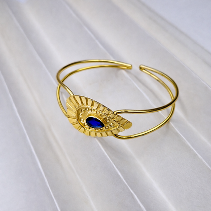 Elegant Gold Open Cuff Bracelet with Geometric Statement Centerpiece CUF01-GLD
