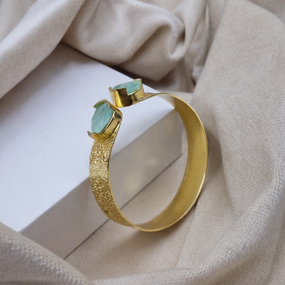 Elegant Gold Open Cuff Bracelet with Dual Oval Accent Textured Band CUF02-GLD