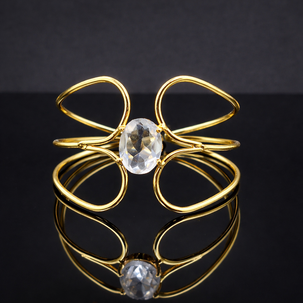 Elegant Gold Open Cuff Bracelet with Abstract Butterfly Design Bangle CUF03-GLD
