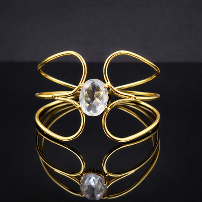 Elegant Gold Open Cuff Bracelet with Abstract Butterfly Design Bangle CUF03-GLD