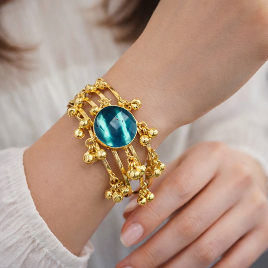Luxury Gold Statement Bracelet with Dangling Bead and Centerpiece Design CUF04-GLD