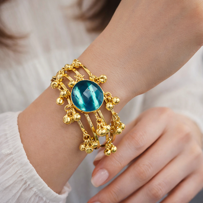Luxury Gold Statement Bracelet with Dangling Bead and Centerpiece Design CUF04-GLD